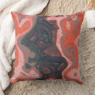 Salmon, green and blue swirled abstract cushion