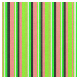 Salmon, Green, Bisque, Lime, and Black Lines Fabric