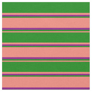 Salmon, Green & Purple Coloured Striped Pattern Fabric