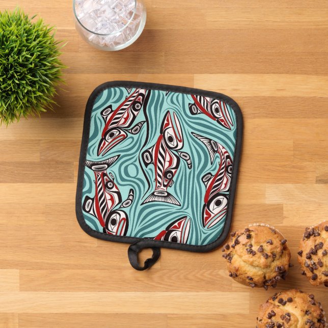 Salmon Haida Art Spirit Pacific Northwest Native Pot Holder (Top Down)