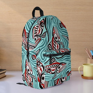 Salmon Haida Art Spirit Pacific Northwest Native Printed Backpack