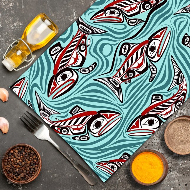 Salmon Haida Art Spirit Pacific Northwest Native Tea Towel (Creator Uploaded)