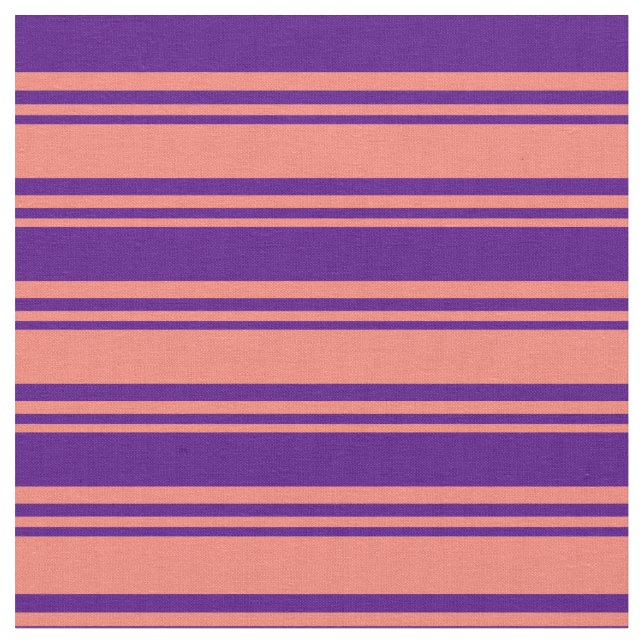 Salmon & Indigo Coloured Stripes Fabric (Close Up)