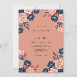 Salmon Indigo Petal Wedding Invitation