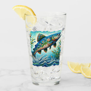 Salmon Jumping Mosaic Floral Blue Green Peach Glass