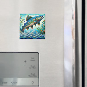 Salmon Jumping Mosaic Floral Blue Green Peach Magnet