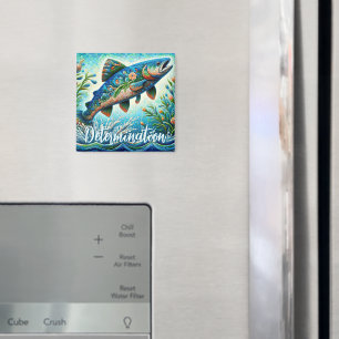 Salmon Jumping Mosaic Floral Blue Personalised Magnet