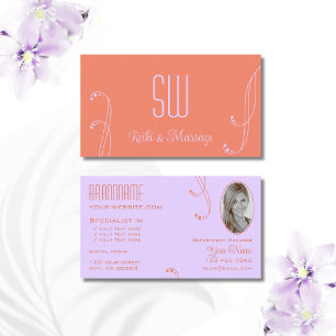 Salmon Lavender Ornate with Monogram and Photo Business Card