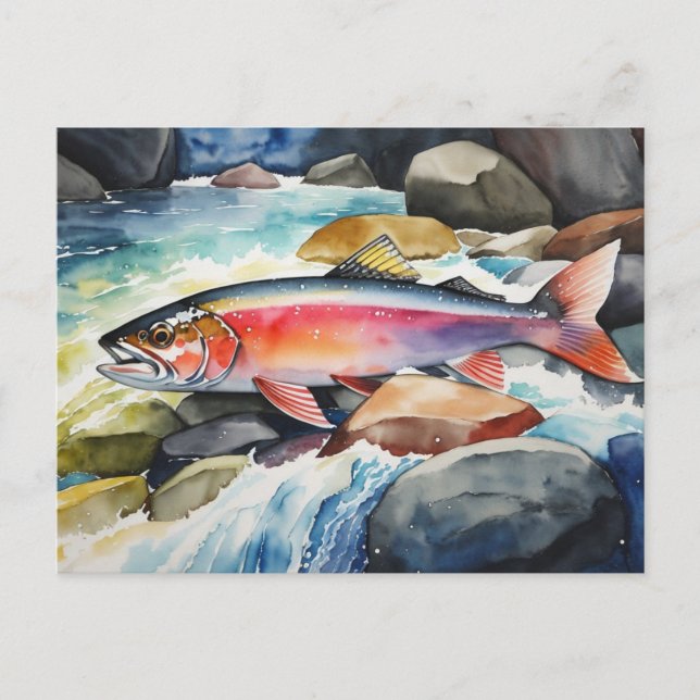 *~* Salmon Men Gift AP49 River Stream Holiday Postcard (Front)
