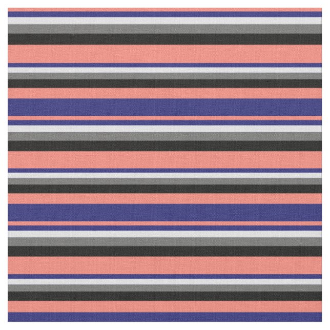 Salmon, Midnight Blue, Lavender, Dim Grey & Black Fabric (Close Up)