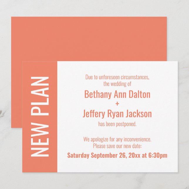 Salmon New Plan, Postponed Wedding Update Card (Front/Back)
