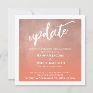 Salmon Ombre Postponed Wedding Update Card