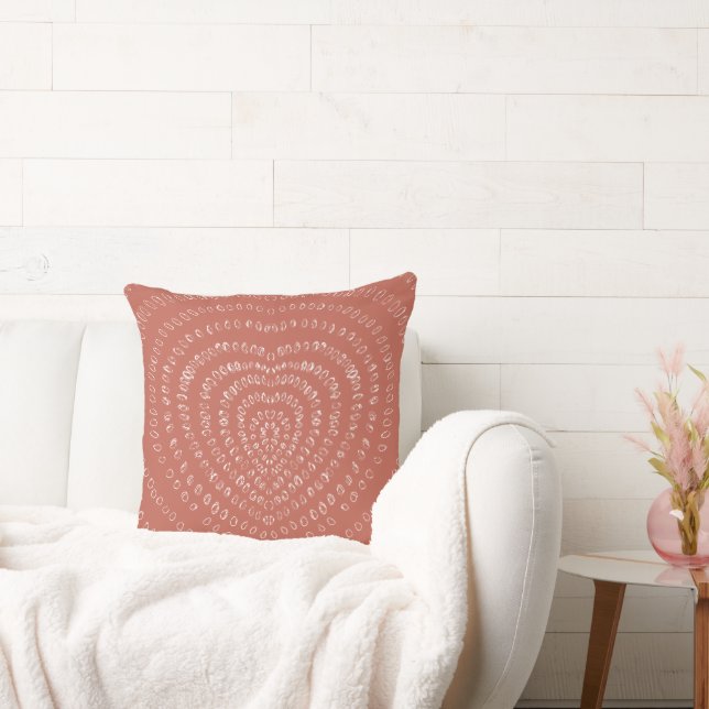 Salmon Orange Concentric White Hearts Boho Cushion (Couch)