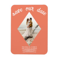 Salmon Orange Diamond Photo Wedding Save the Date
