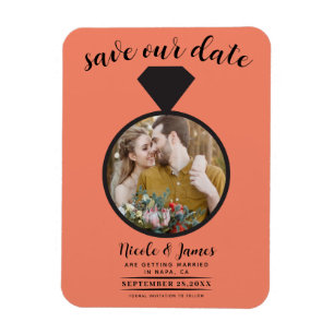 Salmon Orange Wedding Ring Photo Save the Date Magnet