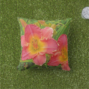 Salmon-Pink and Lemon-Yellow Daylily Cushion