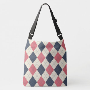 Salmon Pink and Navy Argyle Pattern Crossbody Bag