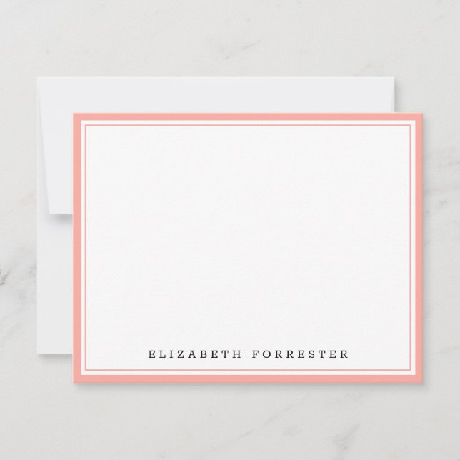Salmon Pink Classic Double Border Correspondence Card (Front)
