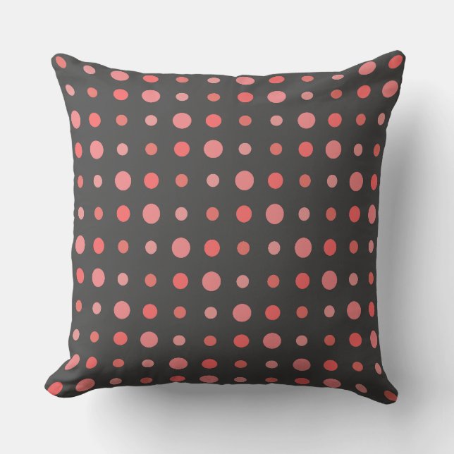 Salmon, pink dots on Grey Cushion (Front)