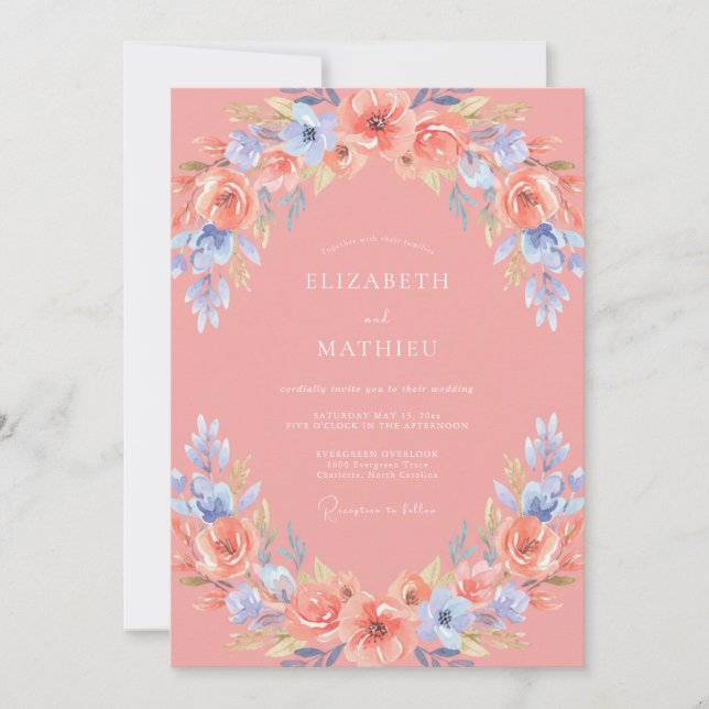 Salmon Pink Ethereal Spring Wedding Invitation (Front)