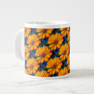 Salmon Pink Floral Pattern Large Coffee Mug