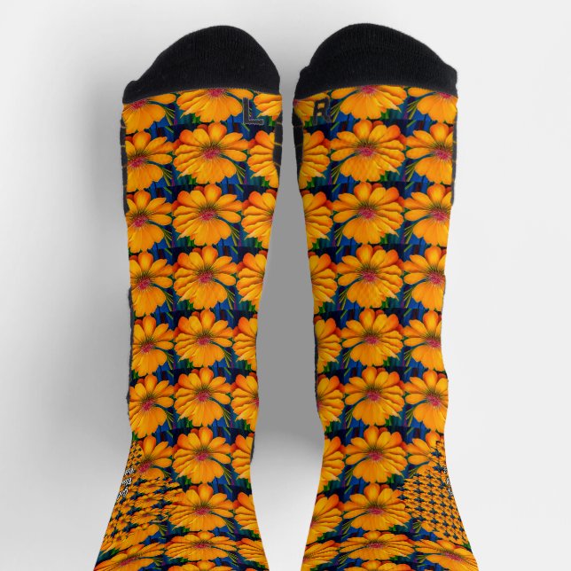 Salmon Pink Floral Pattern Socks (Top)
