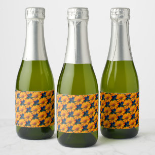 Salmon Pink Floral Pattern Sparkling Wine Label