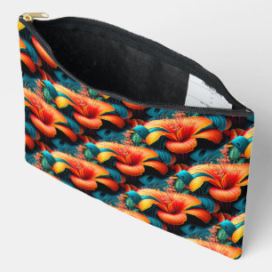 Salmon Pink Flowers Pattern Accessory Pouch