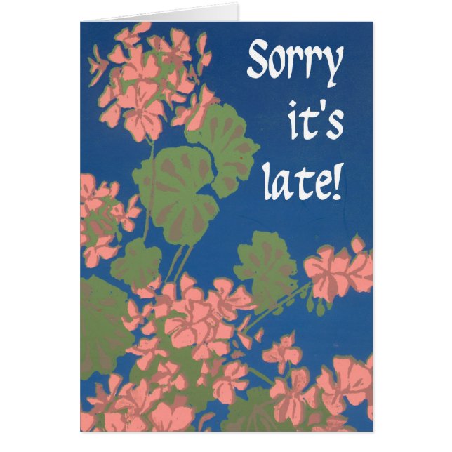 Salmon Pink Geraniums on Deep Blue, Belated (Front)