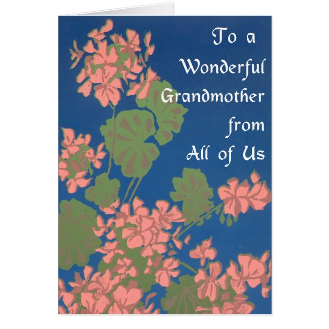 Salmon Pink Geraniums on Deep Blue, Grandmother (Front)