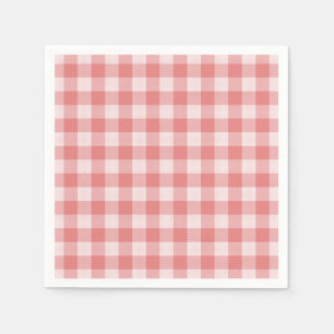 Salmon Pink Gingham Plaid Paper Napkin