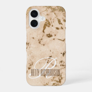 Salmon Pink Glam Marble Effect Glitter Pattern iPhone 16 Case