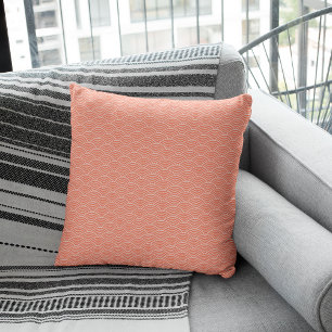 Salmon Pink Japanese Wave Geometric Pattern Cushion