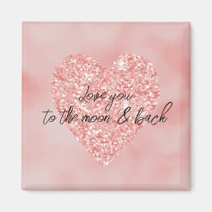 Salmon Pink Ombre Glitter Heart Love Quote Magnet