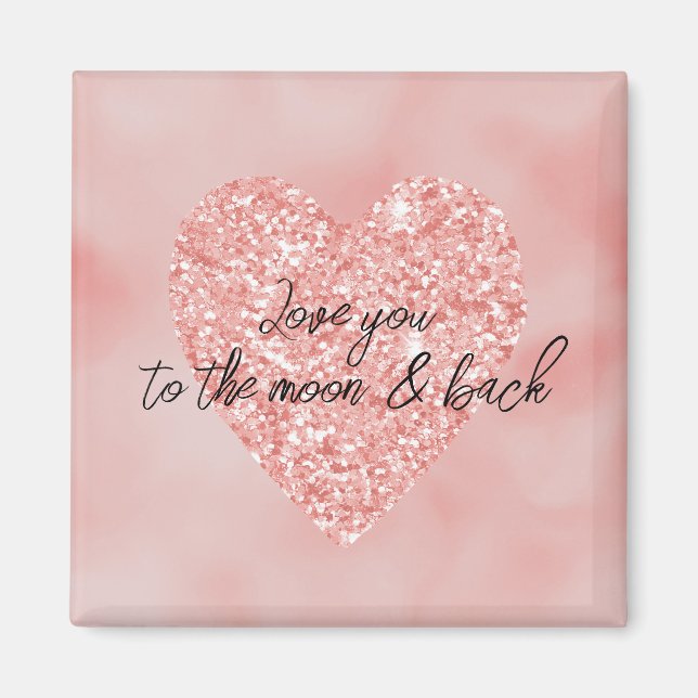Salmon Pink Ombre Glitter Heart Love Quote Magnet (Front)