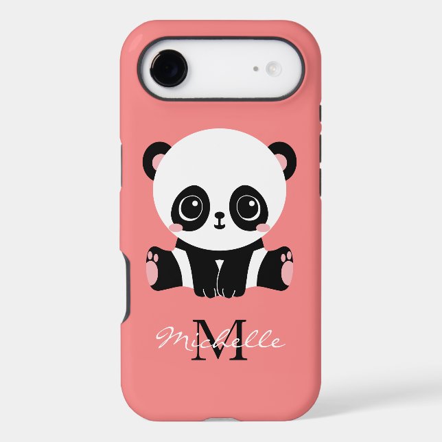 Salmon Pink Panda Monogram Personalised Name (Back)