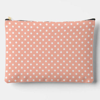 Salmon Pink Polka Dot Large Accessory Zipper Pouch