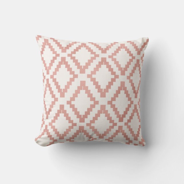 Salmon Pink Rose Gold Ethnic Blush White Cushion (Front)