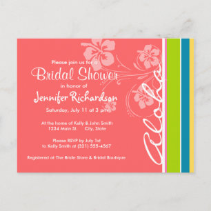 Salmon Pink & Seafoam Green Striped: Aloha Invitation Postcard