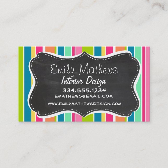 Salmon Pink & Seafoam Green; Vintage Chalkboard Business Card (Front)