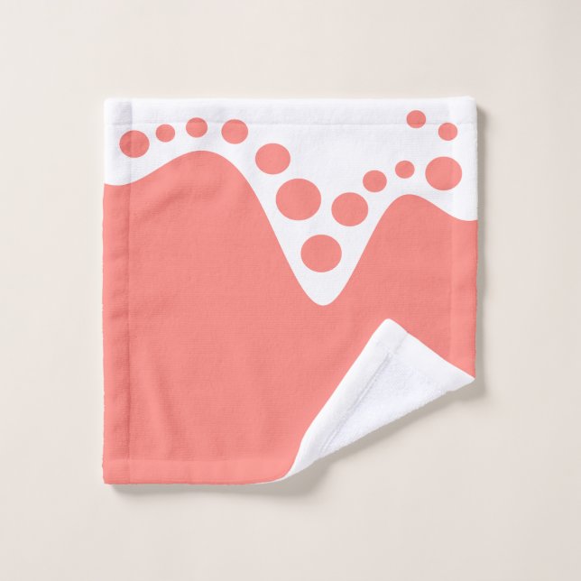 Salmon Pink soft wave and bubbles Bath Towel Set (Wash Cloth)