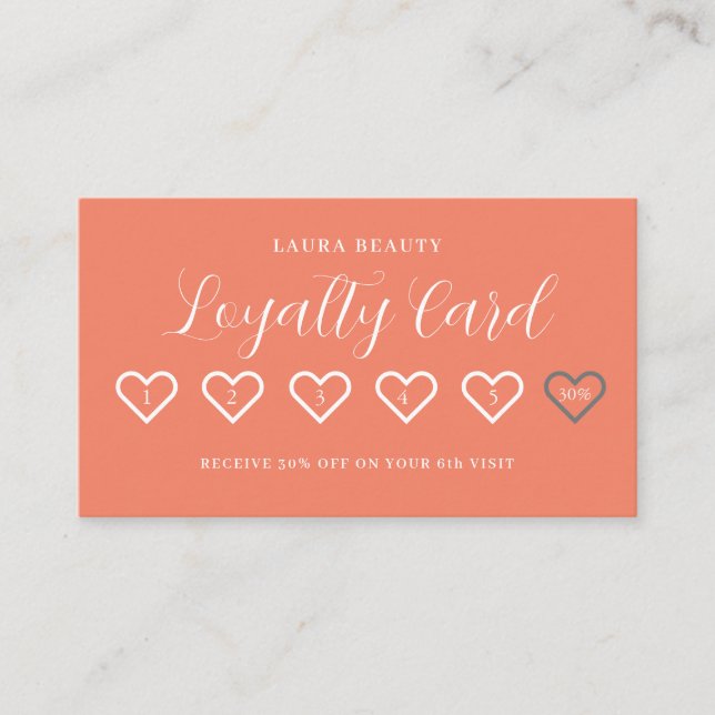Salmon Pink Stylish Minimal Heart Love Loyalty Card (Front)
