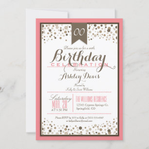 Salmon Pink, White, & Taupe Modern Birthday Party Invitation