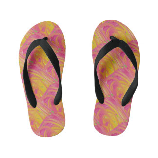 Salmon pink with sunshine orange art design        kid's jandals