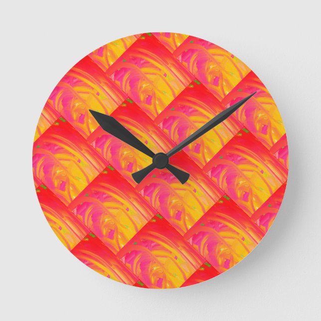 Salmon pink with sunshine orange art design        round clock (Front)