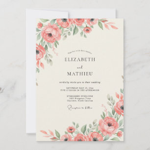 Salmon Ranunculus Eucalyptus Wedding Invitation