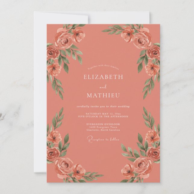 Salmon Serene Autumnal Wedding Invitation (Front)