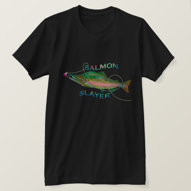 Salmon Slayer Fisherman's T-Shirt (Design Front)