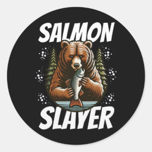 Salmon Slayer Funny Bear Fishing Salmon Fish Classic Round Sticker