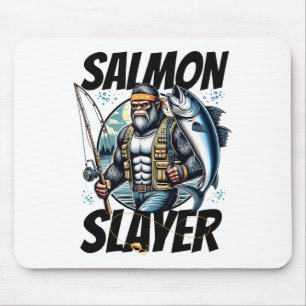 Salmon Slayer Funny Bigfoot Fishing Salmon Fish  Mouse Pad